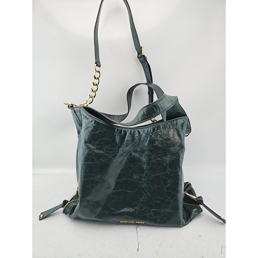 Michael Kors Dark Green Distressed Leather Shoulder Bag